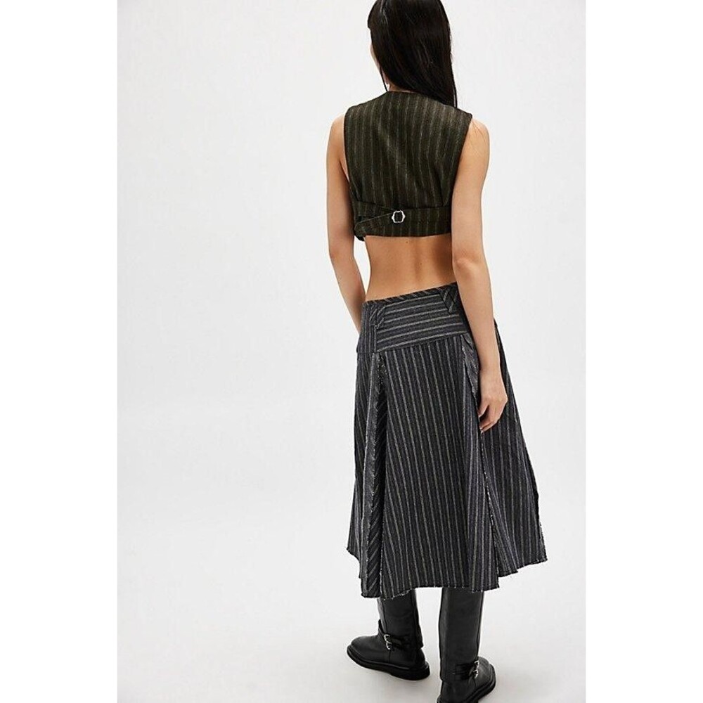 Free People Amelia Midi Skirt Pinstripe Gray US 12 NEW - Picture 4 of 6